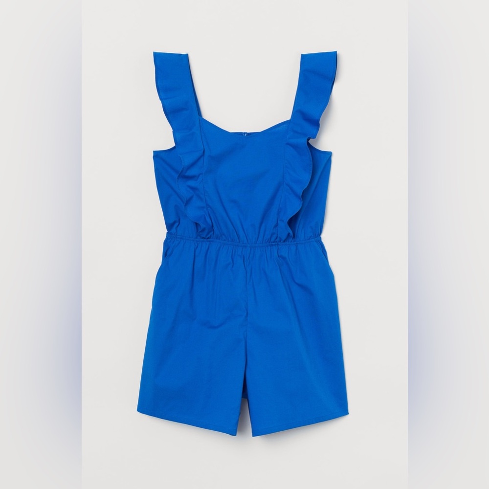 H&M Flounce-Trimmed Romper - Bright Blue